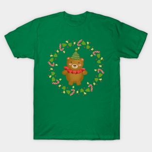 Christmas Teddy Bear Wreath T-Shirt